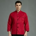 thumbnail image 5 of Unisex Chef's Uniform Solid Color Single-breasted Stand Collar Long Sleeve/short Sleeve Chef's Jacket Overalls Bakery Uniform, 5 of 6