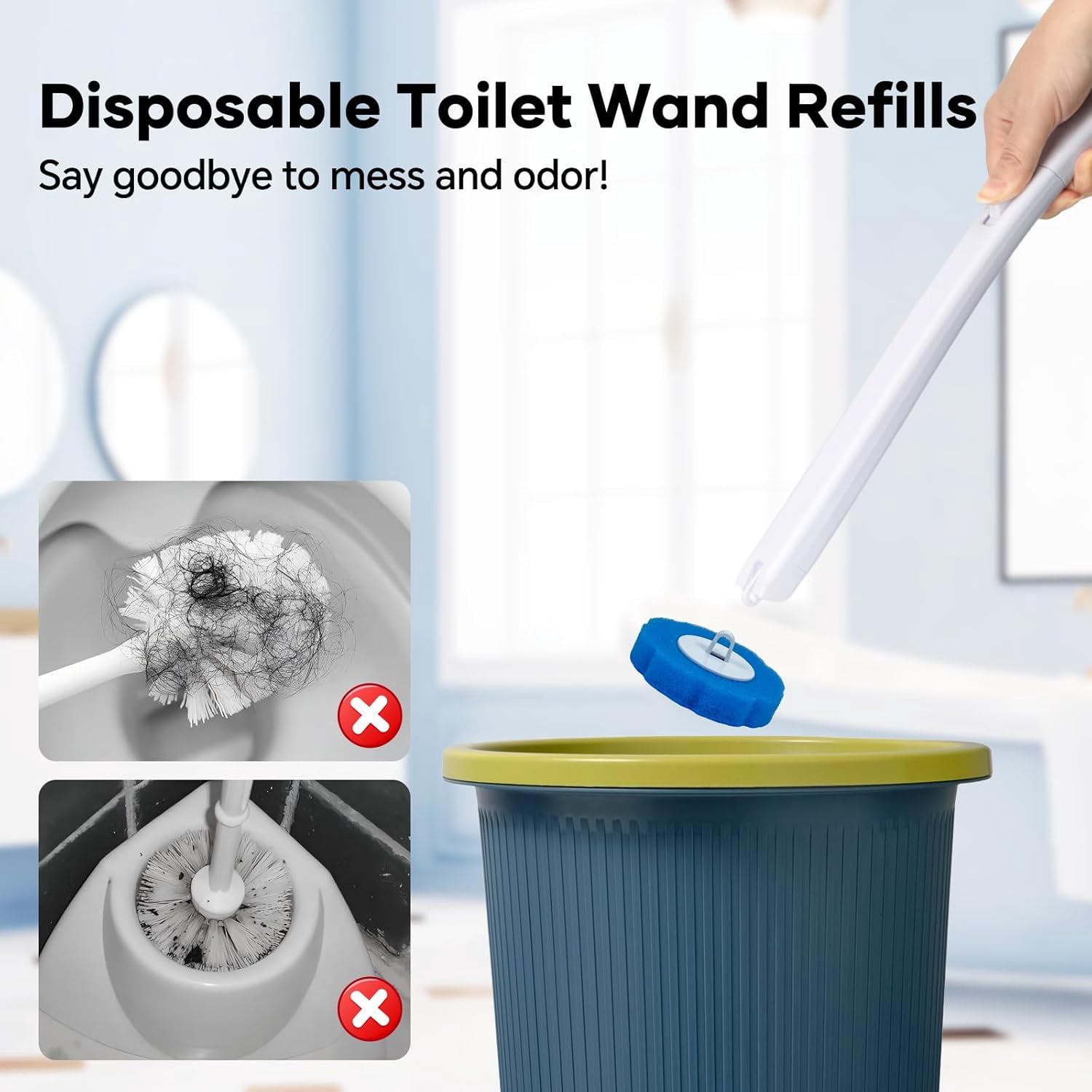 ZQZiQi 3-In-1 Disposable Toilet Brush With Dust-Proof Holder, Set Of 2 With 96 Toiletwand Refills, Long Handle No Drilling Bathroom Cleaning Tool