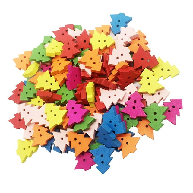 veasfak 100pcs Colorful Tree 2 Holes Wooden Sewing Buttons DIY Scrapbooking