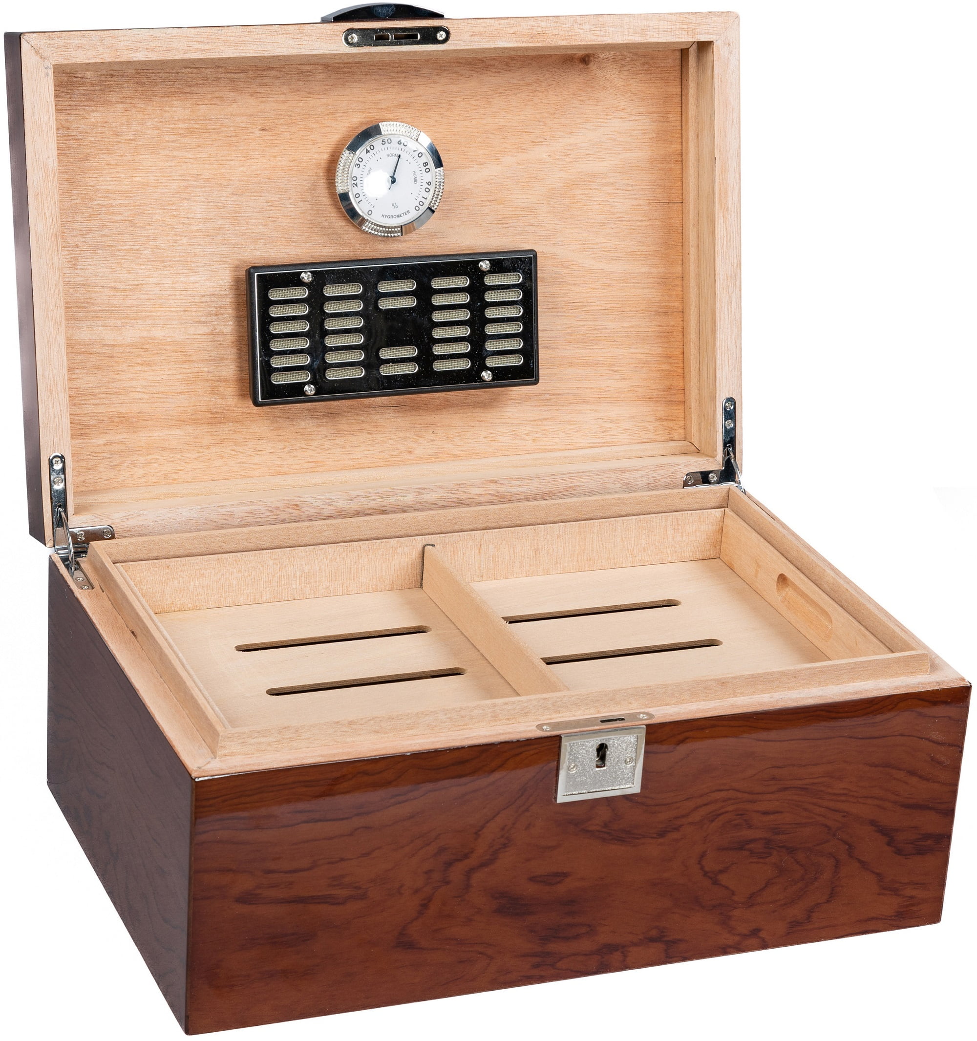 Princeton Bubinga Cigar Humidor - High Gloss Bubinga Finish - Capacity: 130