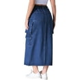 thumbnail image 3 of INSPIRE CHIC Women's Maxi Denim Front Split Button Front Elastic Waist Streetwear Flap Pockets Cargo Jean Skirts XL Dark Blue, 3 of 6