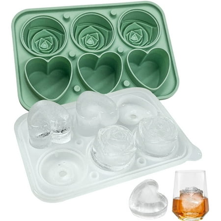 

Rose & Heart Shape Ice Cube Mold Tray Silicone Ice Mold with Clear Funnel-type Lid 3 Heart & 3 Rose Shape Ice Ball Maker for Drinks Whiskey Cocktails