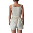 thumbnail image 4 of Casual Summer Outfits 2 Piece Matching Clothing Set Women Fashion Casual Solid Color V Neck Sleeveless High Waisted Shorts White S, 4 of 5