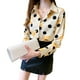 thumbnail image 3 of Camisa de lunares para mujer con estampado floral, manga larga, botón, blusa informal holgada, amarillo, XL Yuarrent AP001442-09, 3 of 7
