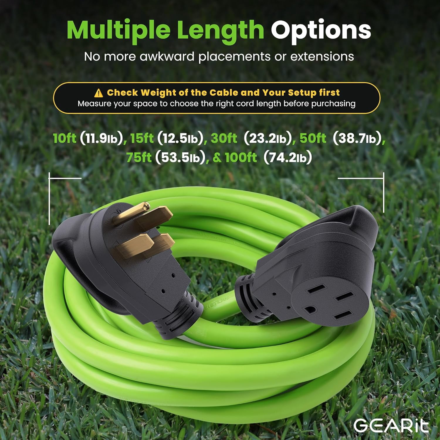 GEARit 4-Prong 250V 50A Electrical Adapter Power Extension Cord, 15 ft, NEMA 14-50, Weatherproof and Durable