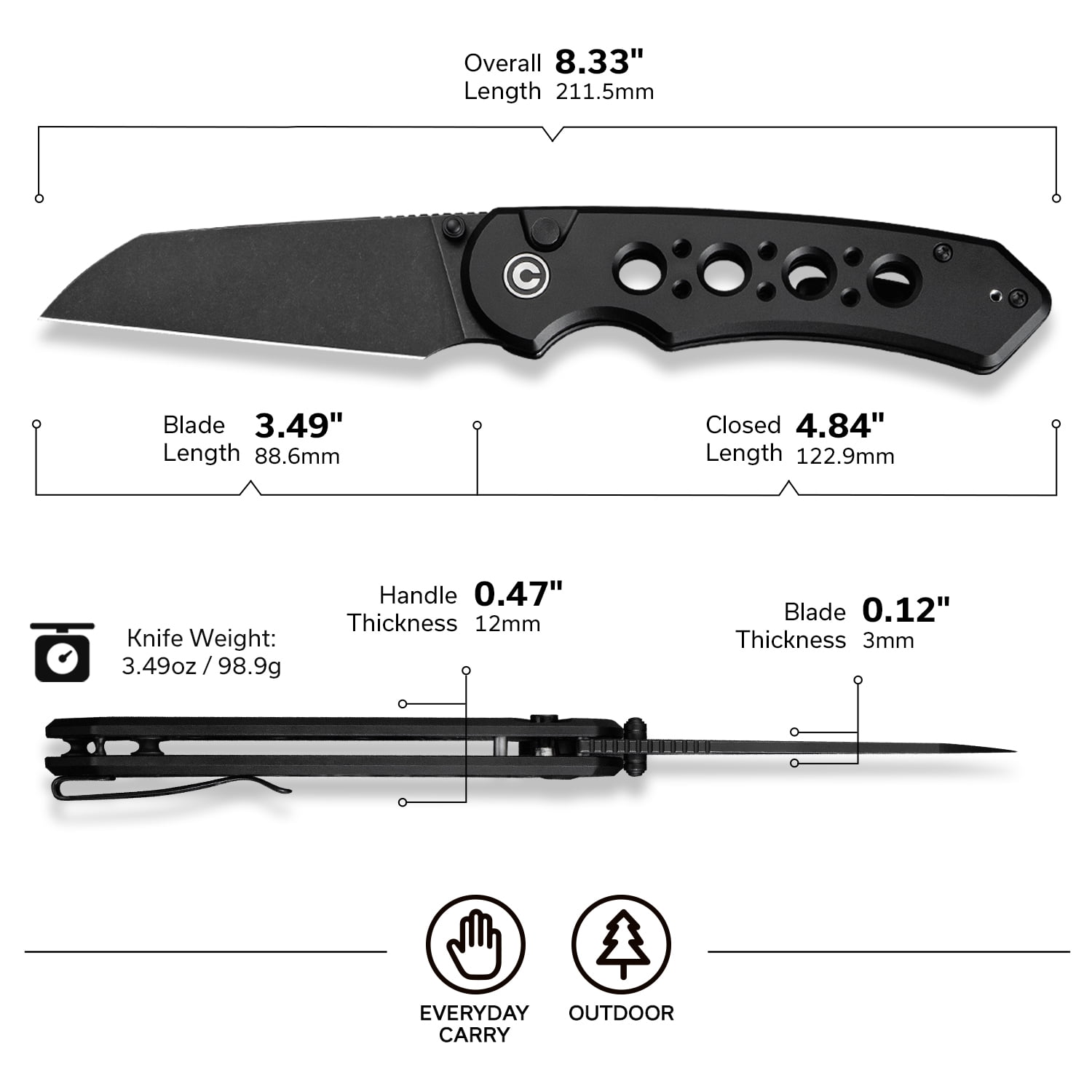 CIVIVI Pragma Prime Pocket Folding Knife with 3.49" 14C28N Blade C24067-1