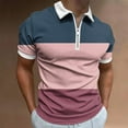 thumbnail image 2 of FAIWAD Mens Short Sleeve Shirts Zipper Striped Patchwork T-Shirt Basic Lapel Athletic Tennis Tops, 2 of 5