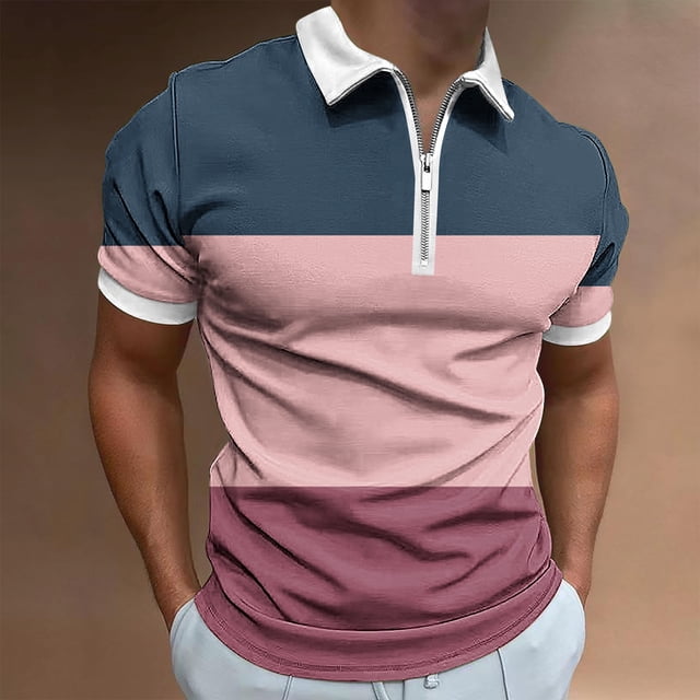 EQWLJWE Spring Saving!Half Zipper Shirt Hommes, Couleur Bloc Zipper Shirt Hommes, Bleu Couleur Bloc Shirt Hommes, Hommes T-Shirt Couleur Bloc Manches Courtes Col Rond Extérieur Tee Tops