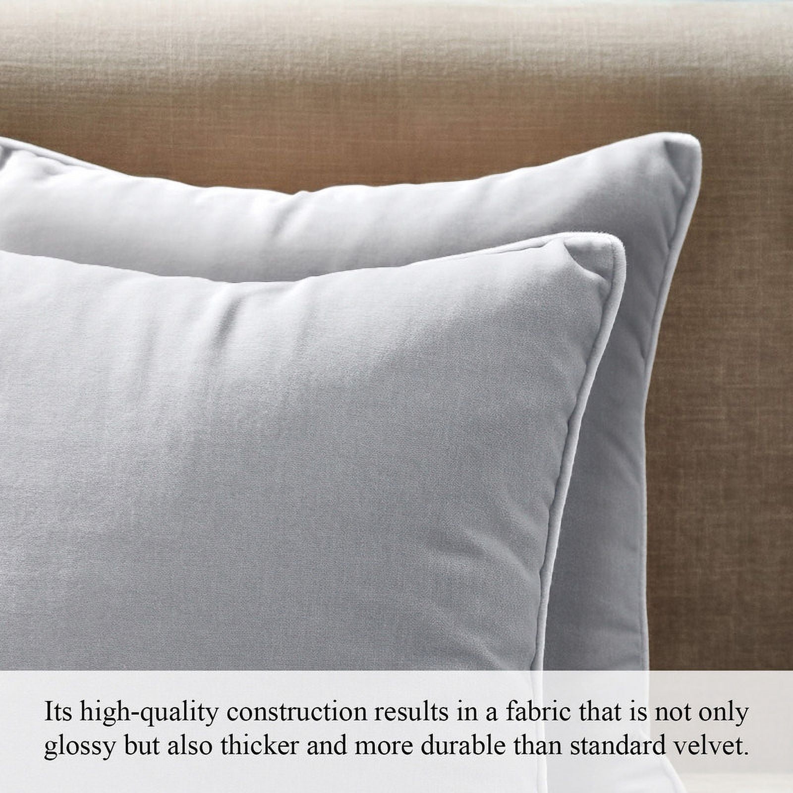 A1HC Set of 2 Luxurious Soft Velvet Throw Pillow Covers Only, 22"x22", Light Grey, Decorative Cushion Covers with Hidden YKK Zipper for Sofa or Bed