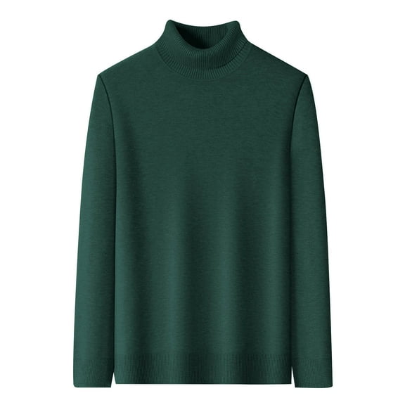 ZCFZJW Mens Turtleneck Sweaters Casual Solid Color Long Sleeve Cable Knit Pullover Sweater Tops Trendy Slim Fit Basic Thermal Shirts Army Green L