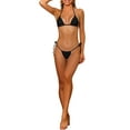 thumbnail image 1 of Conjuntos de Bikini de Lazo para Mujer, 2 Piezas, Tanga Triangular con Cuerda, Trajes de Baño Básicos, Color Negro, Talla Pequeña, 1 of 5
