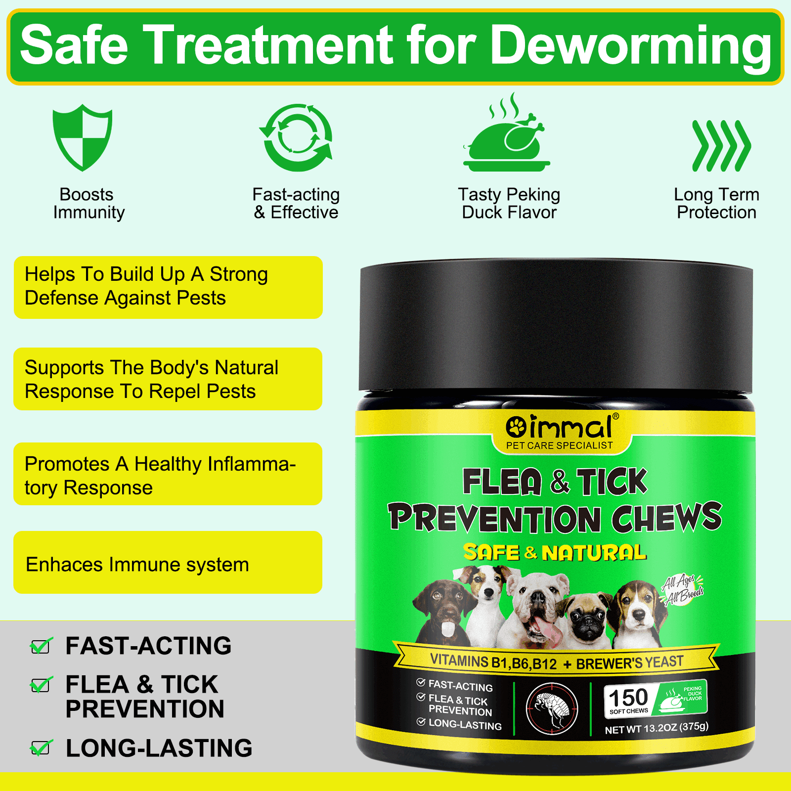 Oimmal Digestive Care Chew Treats for Dogs, Natural Support with Brewer's Yeast, Soft Chews for Dogs - Peking Duck Flavor - 300 Count