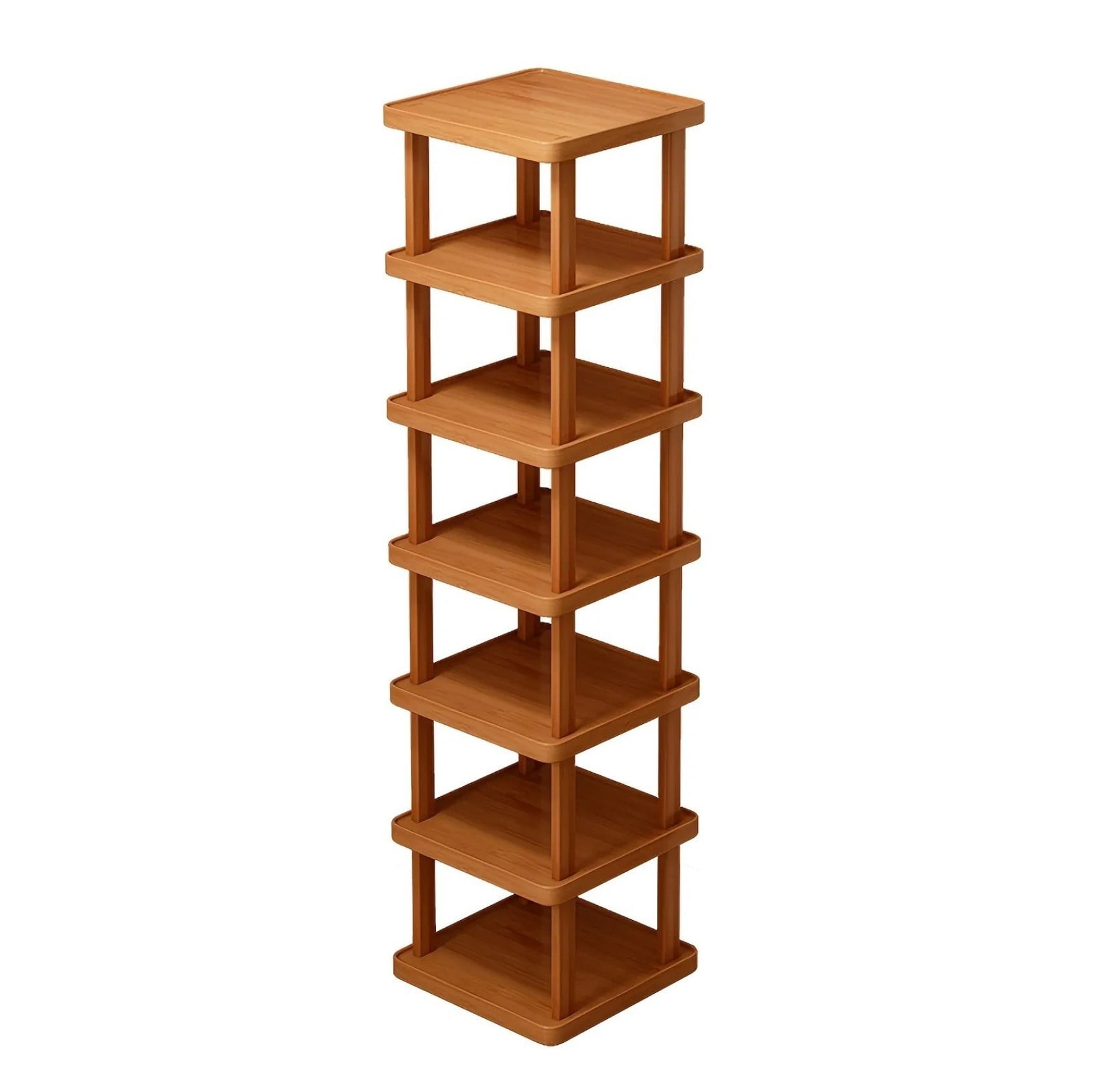 15"H Narrow Shoe Rack Organizer, Space Saving Corner Shoe Shelf Tower for Closet Entryway Bedroom Garage, Brown