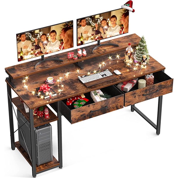 ODK Computer Desk with Drawers and Storage Shelves, 47 inch Home Office
