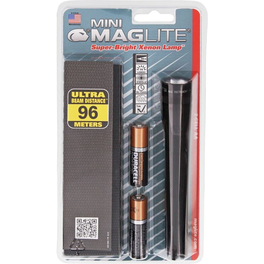 Maglite Mini Incandescent 2-Cell AA Flashlight with Holster, Black