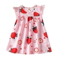 thumbnail image 2 of Kids Girl A-line Summer Dress, 9-12M Girl Cute Strawberry Print Lace Sleeve Party Dress, Soft Casual Sundress,Pink, 2 of 7