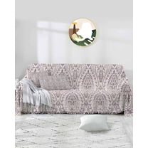 Boho Tribal Flower Sofa Covers for 3 Cushion,Washable Couch Cover for Sectional Sofa Slipcover with Tassel,Retro Paisley Modern Abstract Purple Floral Loveseat Covers Futon Cover Throw Blanket 71x118