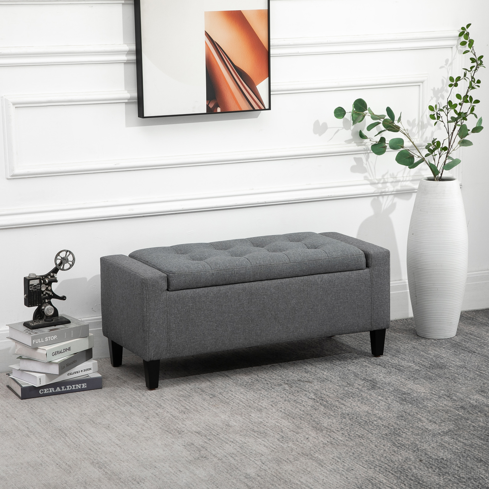 Homcom Storage Ottoman, Linen Upholstered, Gray photo 1