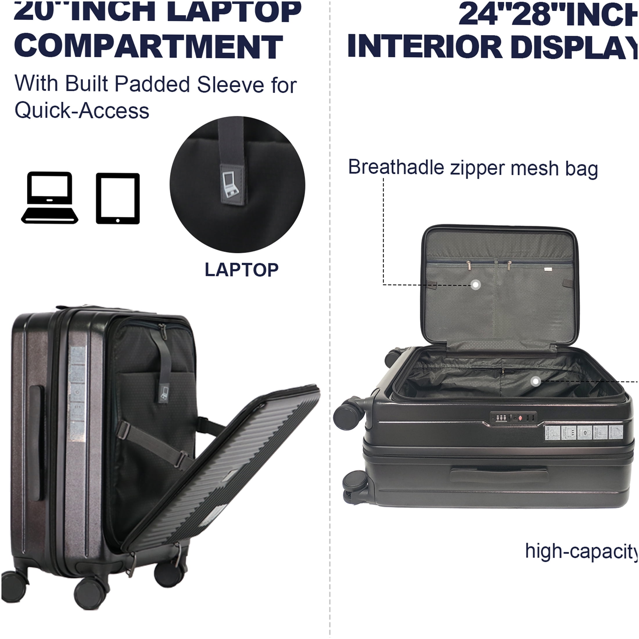 JERFIT 3-Piece Hardshell Luggage Set with TSA Lock, Expandable Suitcases & Front Opening for Easy Access in Cement Grey