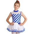 thumbnail image 4 of IEFIEL Kids Girls Christmas Costume Plush Tutu Jumpsuit Striped Candy Cane Leotard Dress Figure Skating Costume Blue 8, 4 of 7