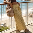 thumbnail image 4 of Yifymode Women's Gingham Plaid Wide Leg Capri Culottes Elastic Waist Palazzo Pants Summer Casual Wear,Fluorescence Yellow M, 4 of 5