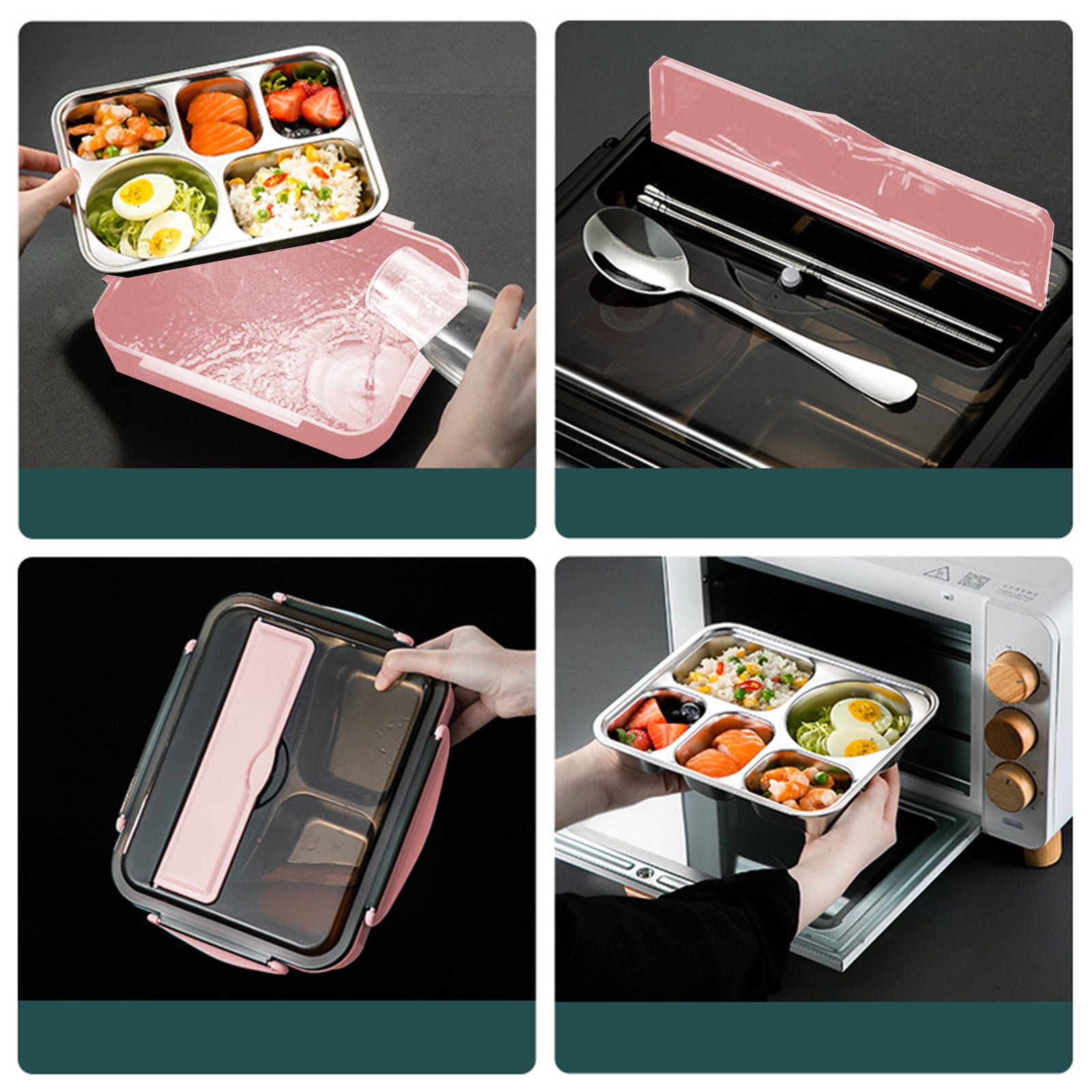 SPOORYYO 1500ML Stainless Steel Lunch Box with 5 Compartments - Lightweight, Portable, and Multi-Heating Options for Office Workers and Students