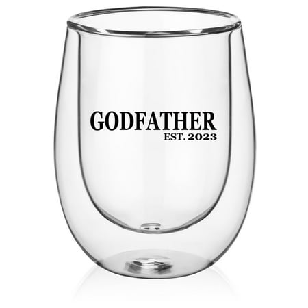 

Double Wall Insulated Glass Hand Blown Stemless Wine Glass Coffee Mug Gift Godfather Est 2023