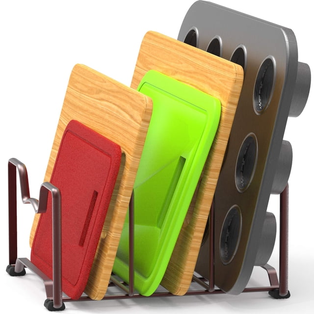Simple Houseware Pots and Lid Rack Holder, Kitchen Cabinet and Pantry Organizer for Cutting Boards, and Cookie Sheets, Bronze