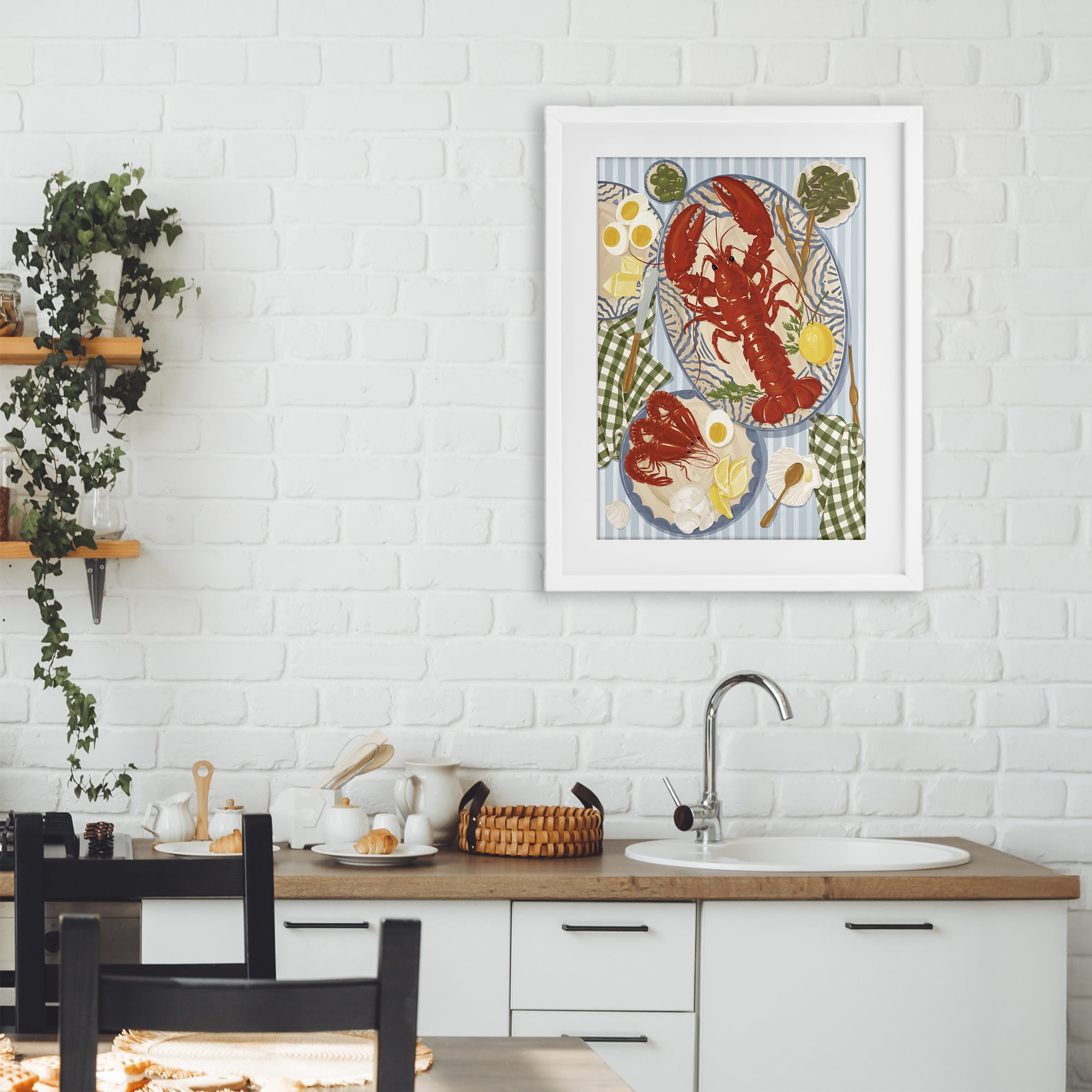 Stupell Industries Lobster For Lunch Platter White Framed Print Under Glass, design by Vero Illustrates