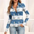 thumbnail image 4 of Women's Fashion Casual Vintage Christmas Printed V-Neck Long Sleeve Button-Down Polo Shirt Top, Holiday Blouse, Collared T-Shirt,Blue,2XL, 4 of 7