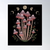 Cottagecore Aesthetic Mushroom Moon Phase Goblincore Shroom Shrooms Poster Wall Art, Modern Wall Decor For Living Room Bedroom, 16x24 UNFRAMED