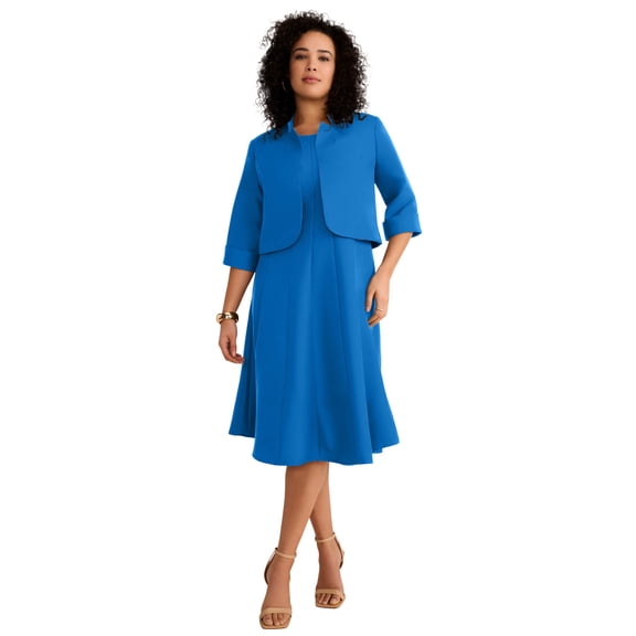 Roaman's Women's Plus Size Elbow Sleeve Fit-And-Flare Dress With Bolero Jacket – 2-Piece Suit