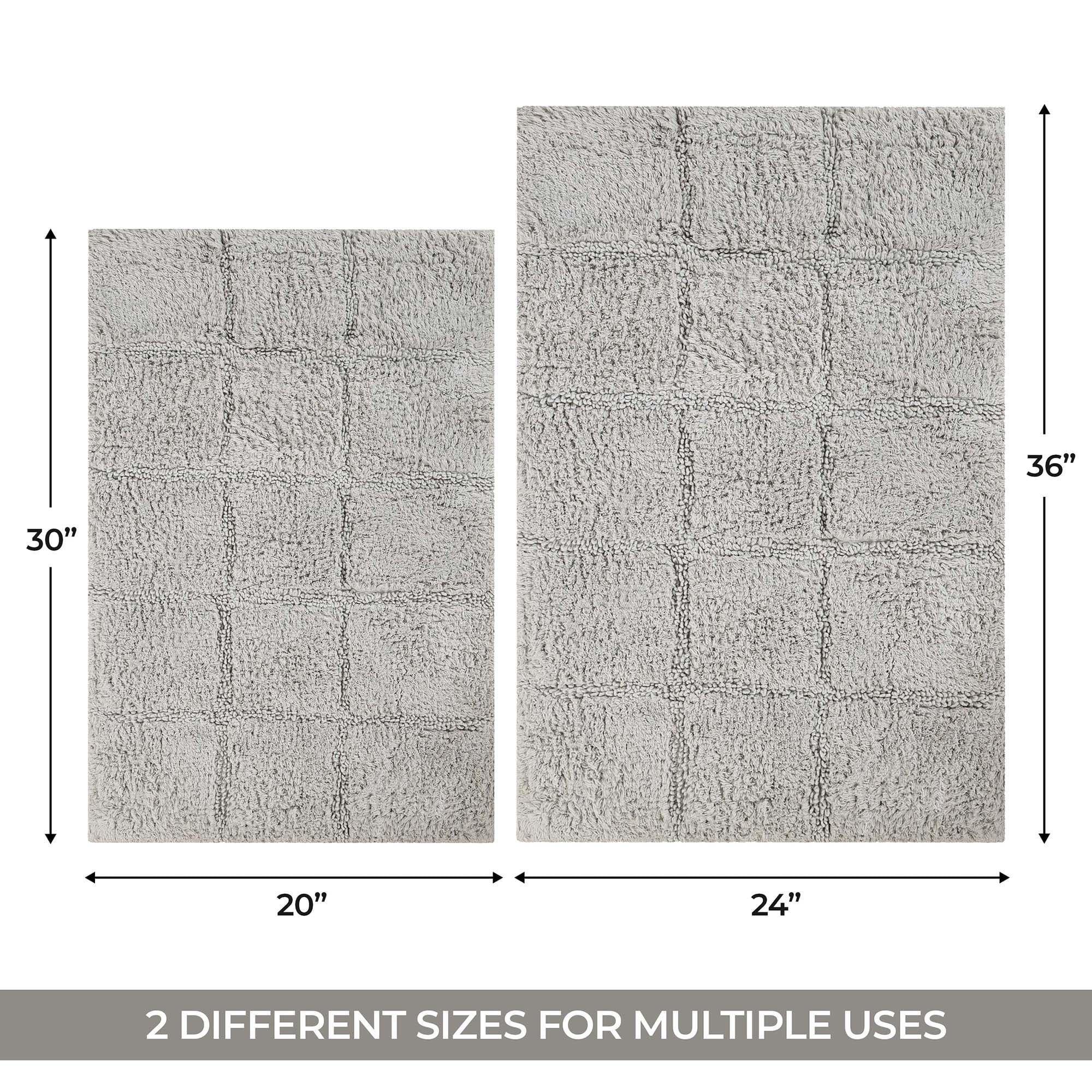 Superior Non-Slip Washable Bath Rug Set, 20" x 30", 24" x 36", Silver