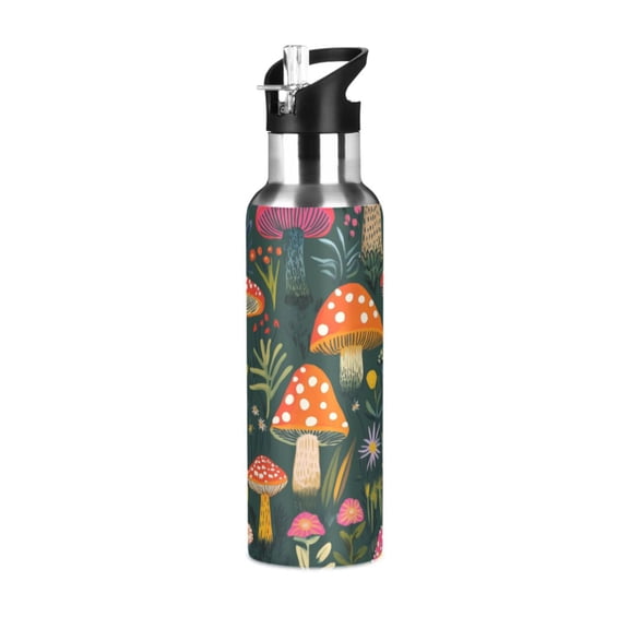 Yayeee 20oz Insulated Water Bottle Double Wall Stainless Steel with Flip Straw Lid, Orange Mushroom