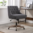 thumbnail image 3 of Swivel Shell Office Chair,Linen Fabric Tufted Computer Desk Chair with Ergonomic Wide Backrest and Padded Seat Cushion,Height Adjustable Accent Armchair with Wooden Legs,for Office,Bedroom,Study Room, 3 of 7