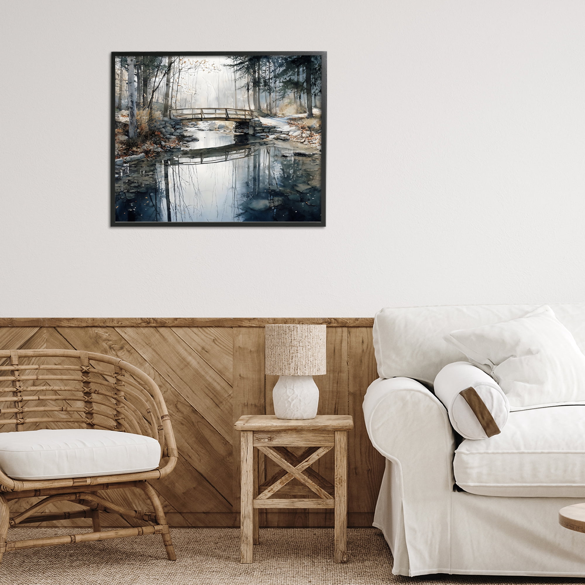 Stupell Industries Stone Bridge over Stream Black Framed Giclee Art, design by Franklyn Gregory