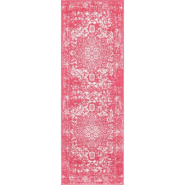 Unique Loom Richmond Medallion Border Rug 2' x 6' Runner Pink/Ivory