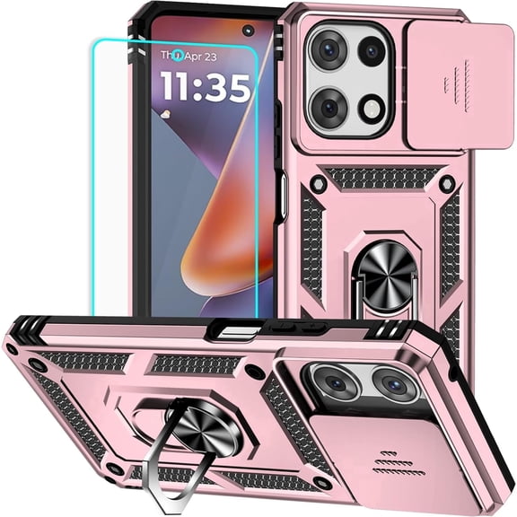 HCTian for Motorola Edge 2025 Case,with Screen Protectors and Camera Cover,[Military Grade] 16ft.Drop Tested Cover with Kickstand Protective Case for Moto Edge 2025