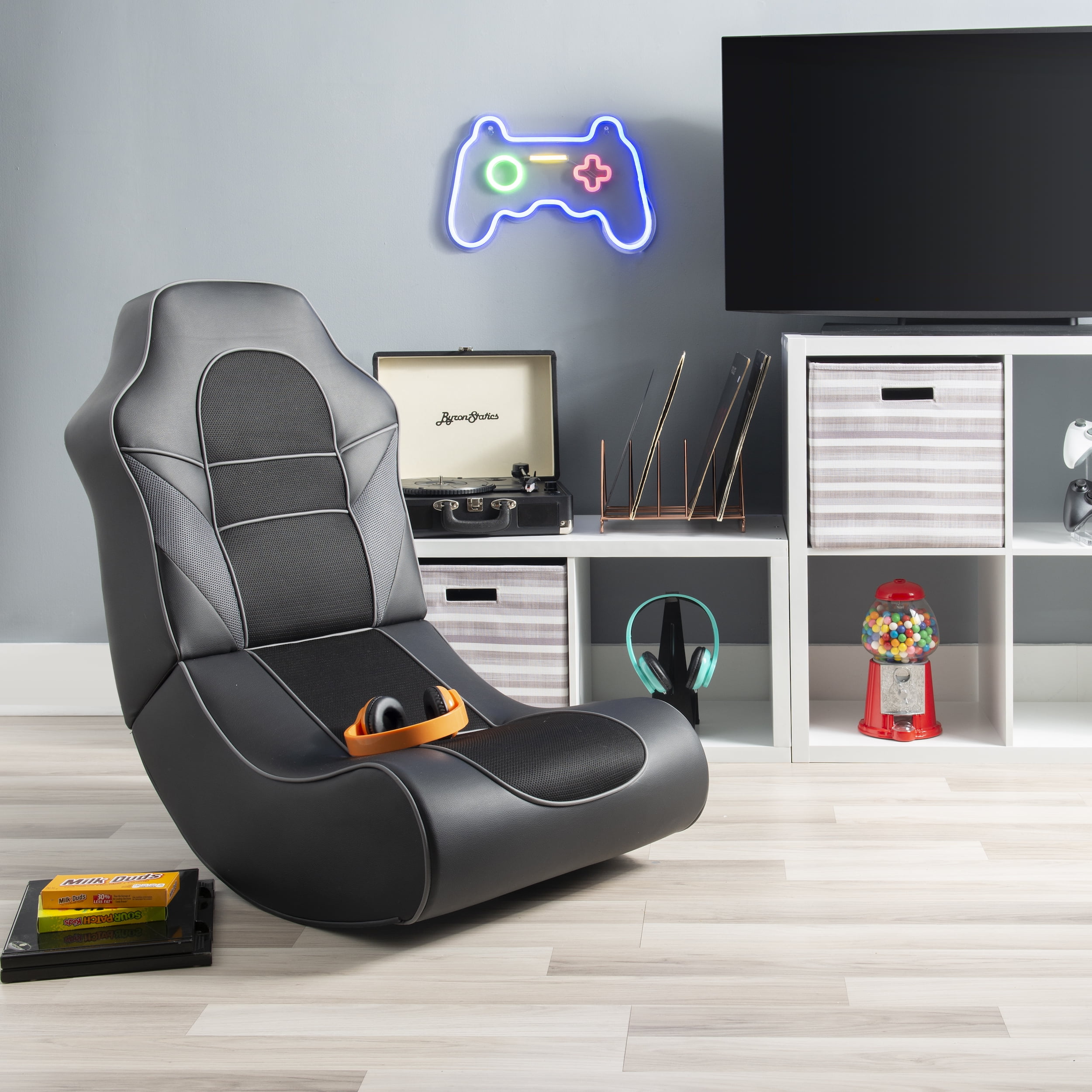 Linon Gawaine Gaming Chair Rocker, Black