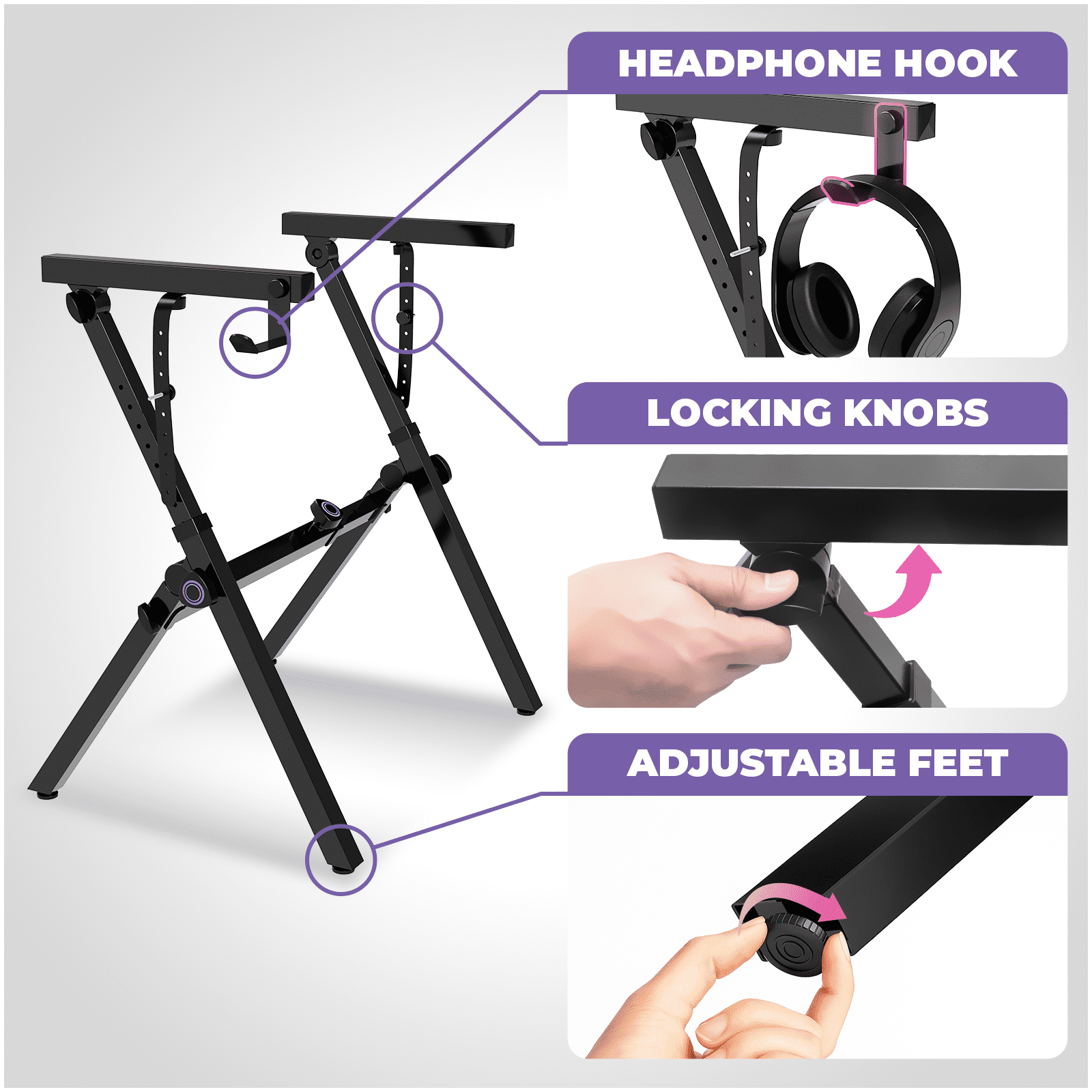 Liquid Stands Foldable Piano Keyboard Stand 54-88 Key Z Style Portable Adjustable Sturdy Piano Stand