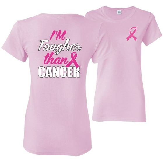 Wild Bobby, I'm Tougher Than Cancer, Breast Cancer Awareness, Front and Back Women Graphic Tee, Light Pink, XX-Large