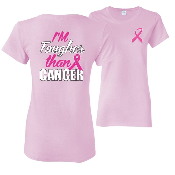 Wild Bobby, I'm Tougher Than Cancer, Breast Cancer Awareness, Front and Back Women Graphic Tee, Light Pink, XX-Large