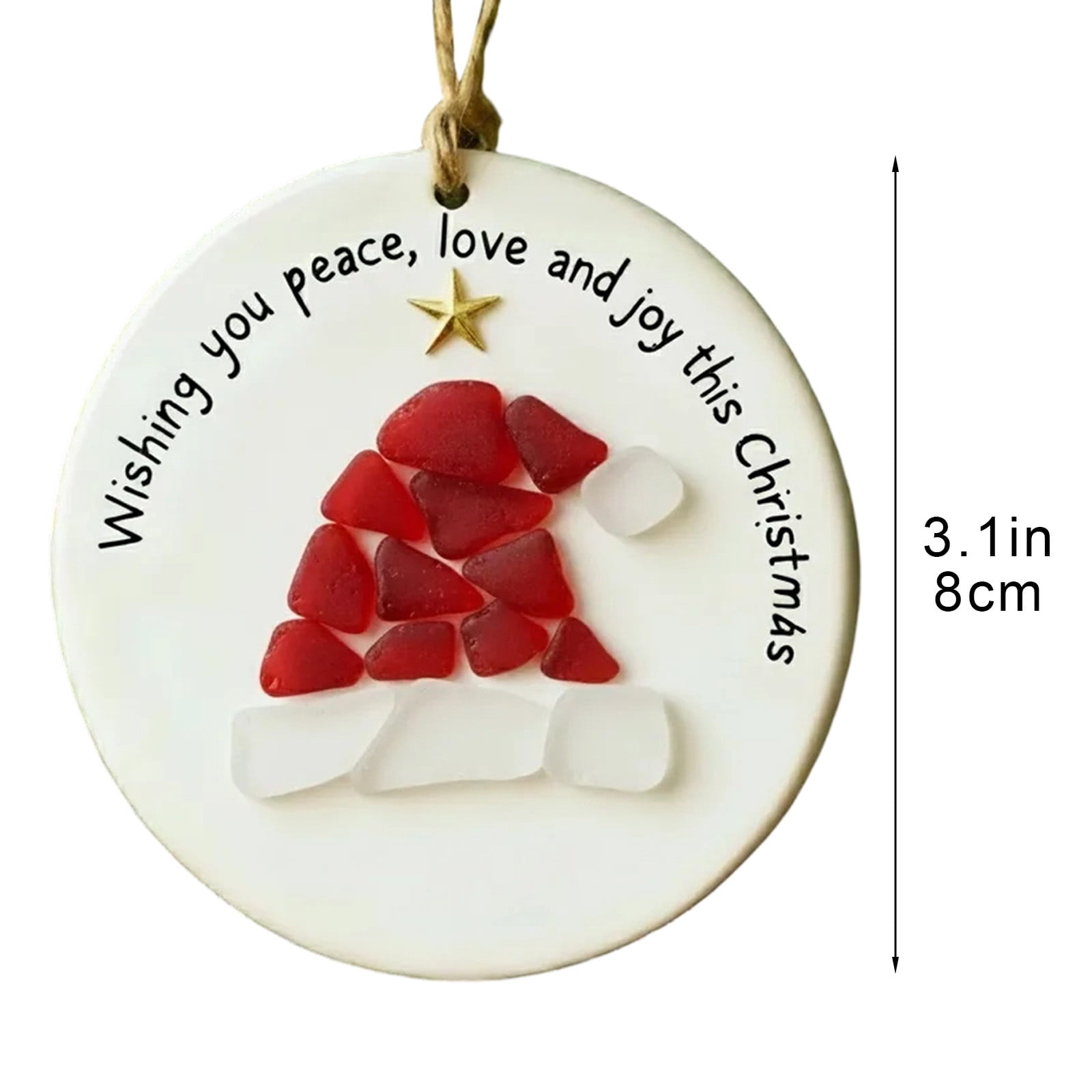 Christmas Tree Ornaments Sea Glass Santa Hat Plaque Craft Christmas Tree Pendants Gifts for Living Room Party