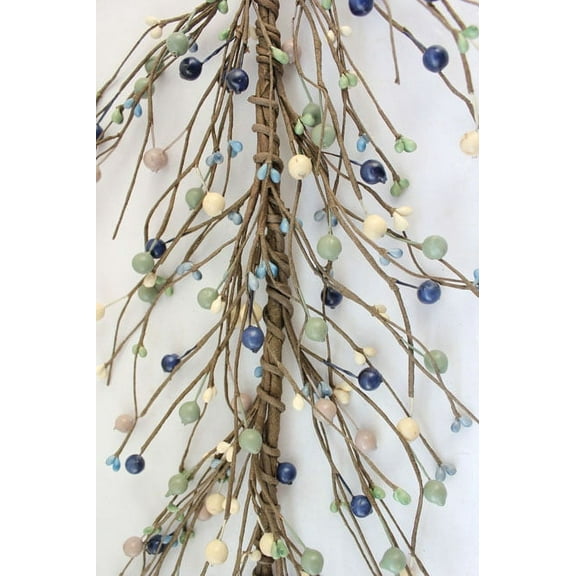 EV-49R Primitive Pip Berry Garland in Green, Blue/Gray and Cream Color - 5 foot / 60 inches Length, All Season Color Garland, Home Décor, Wedding, Fireplace, Kitchen and Dining Table Décor