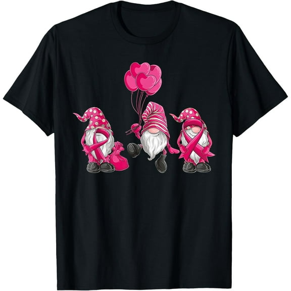 gnomes Breast Cancer Awareness Pink Ribbon women girls T-Shirt