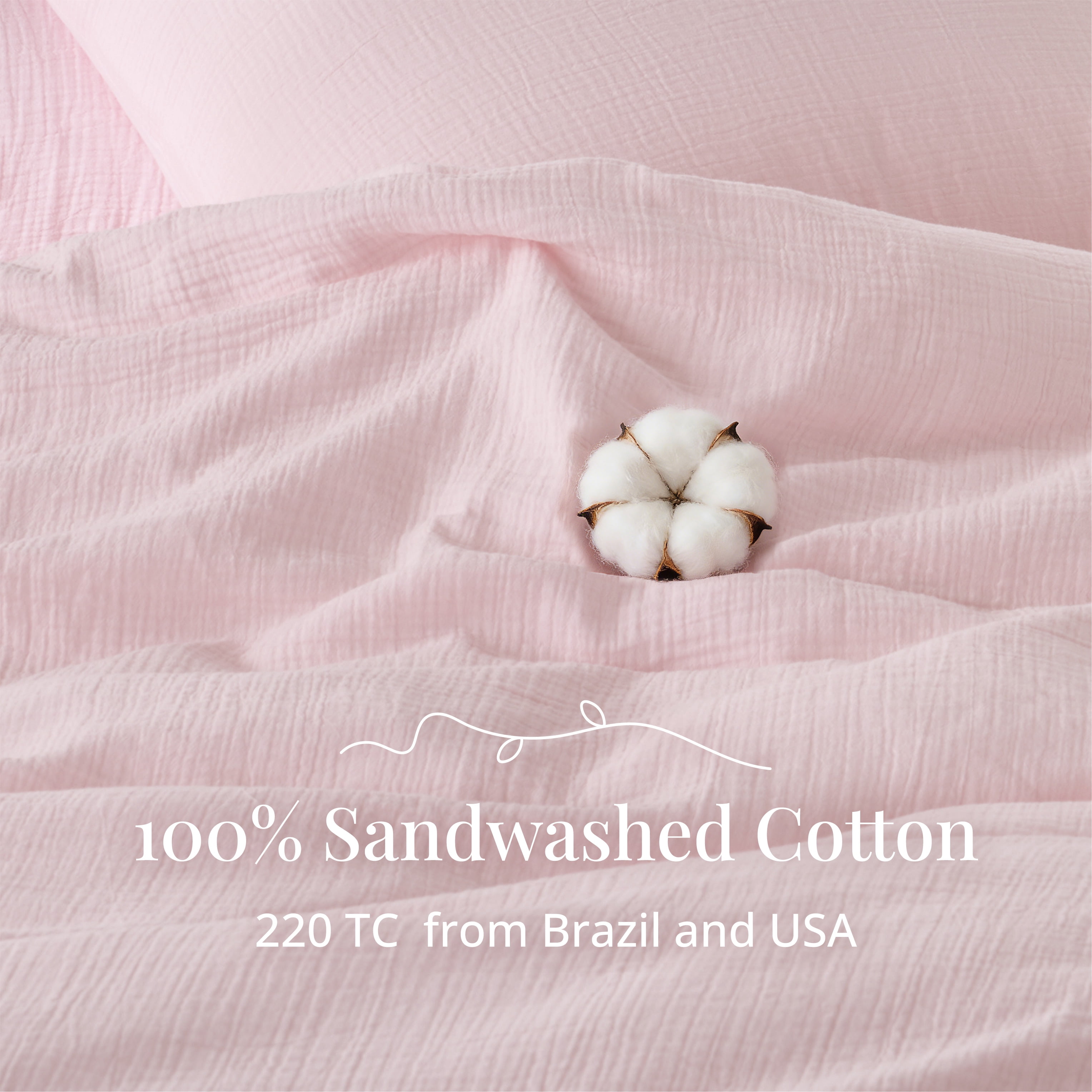 TechForma 100% Cotton Duvet Cover Set, Pink Double Layer Gauze Bed Set, 3 pcs Breathable & Crisp Soft Duvet Cover Set,King