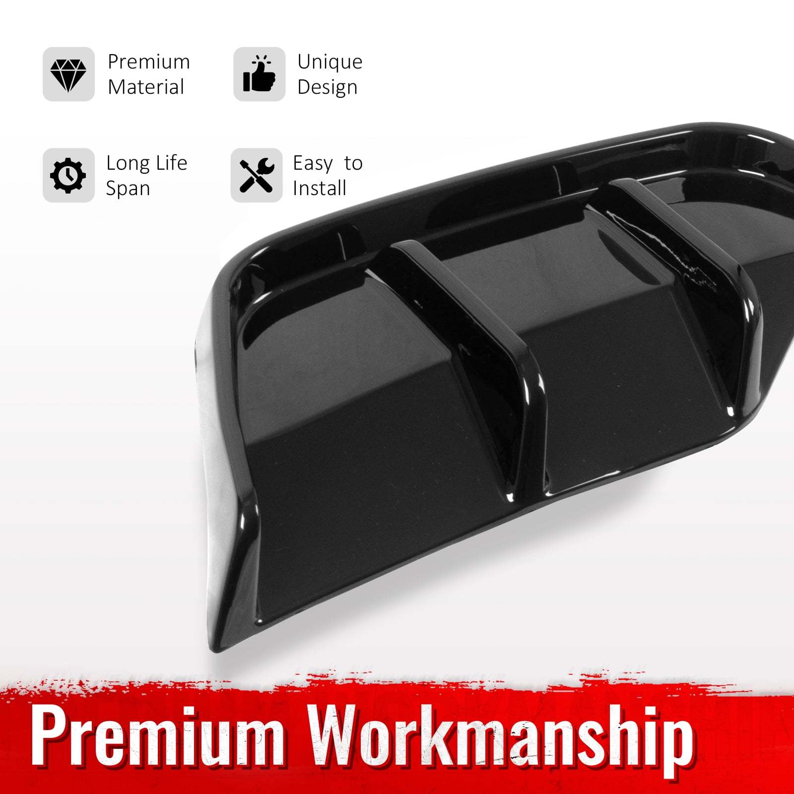 Ikon Motorsports Rear Aprons, Compatible with 2025-2026 Tesla Model Y Juniper,  IKON Style PP Polypropylene PP Gloss Black Rear Bumper Lip Lower Side Spat Valance Winglet Canard Protector 2PC