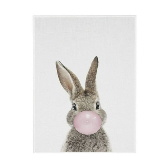 WFSposter Bubblegum Bunny Framed Canvas Wall Art by Outstanding Painter, Whimsical Baby Animal Art for Home Decoration