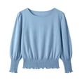 thumbnail image 4 of thefmos Women's Fall Long Sleeve Ruffle Blouses Round Neck Smocked Pullover Tops Casual Basic Tshirt Solid Dressy Cute Winter Fashion Tops, Light Blue 2XL, 4 of 7