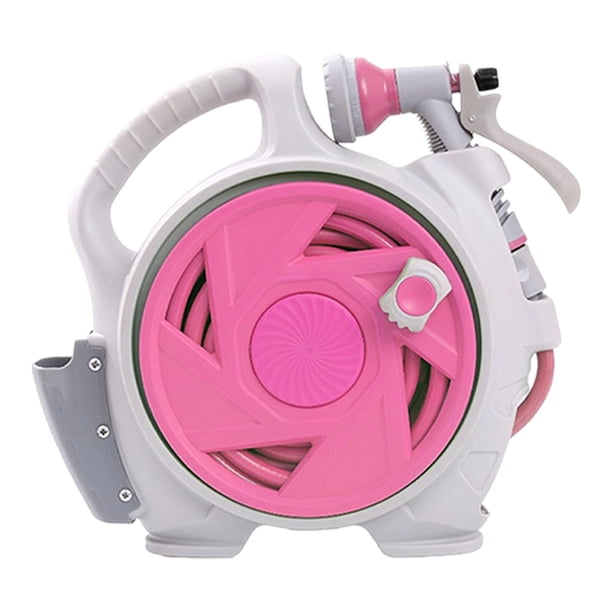 Carro portamangueras de jardín multifuncional que ahorra espacio, juego de carro para tuberías de agua telescópico Rosa